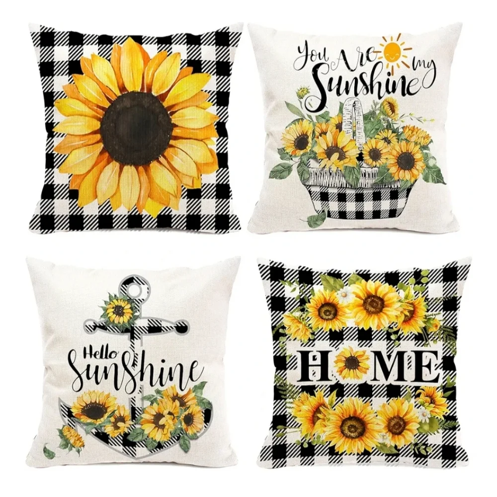 Decorative Sunflower Pillow Cover 18x18 Set of 4, - Picture 1 of 5